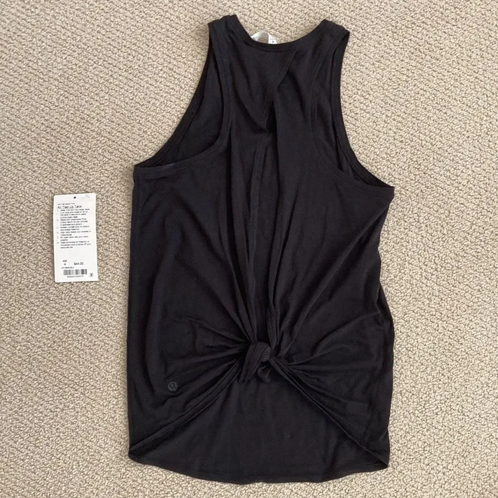 Lululemon All Tied Up Tank Black Size 4 Like New Pima Cotton Open Back Runs BIG